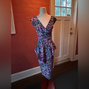 Chiara Boni La Petite Robe Floral Sheath Peplum Dress Petunia Blue • Size 6